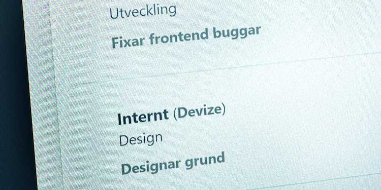 Devize Timesave - Närbild på lista med tidrapporter på skärm